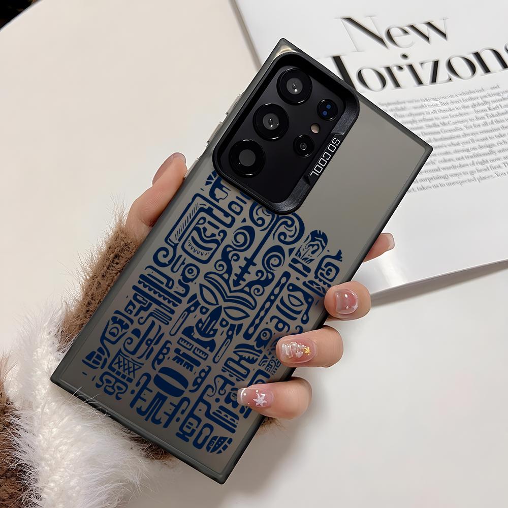 Luxury Tiki Pattern Phone Case For Samsung Galaxy S25 Edge S24 S23 S22 S21 S20 Ultra Funda Silicone Silver Cover