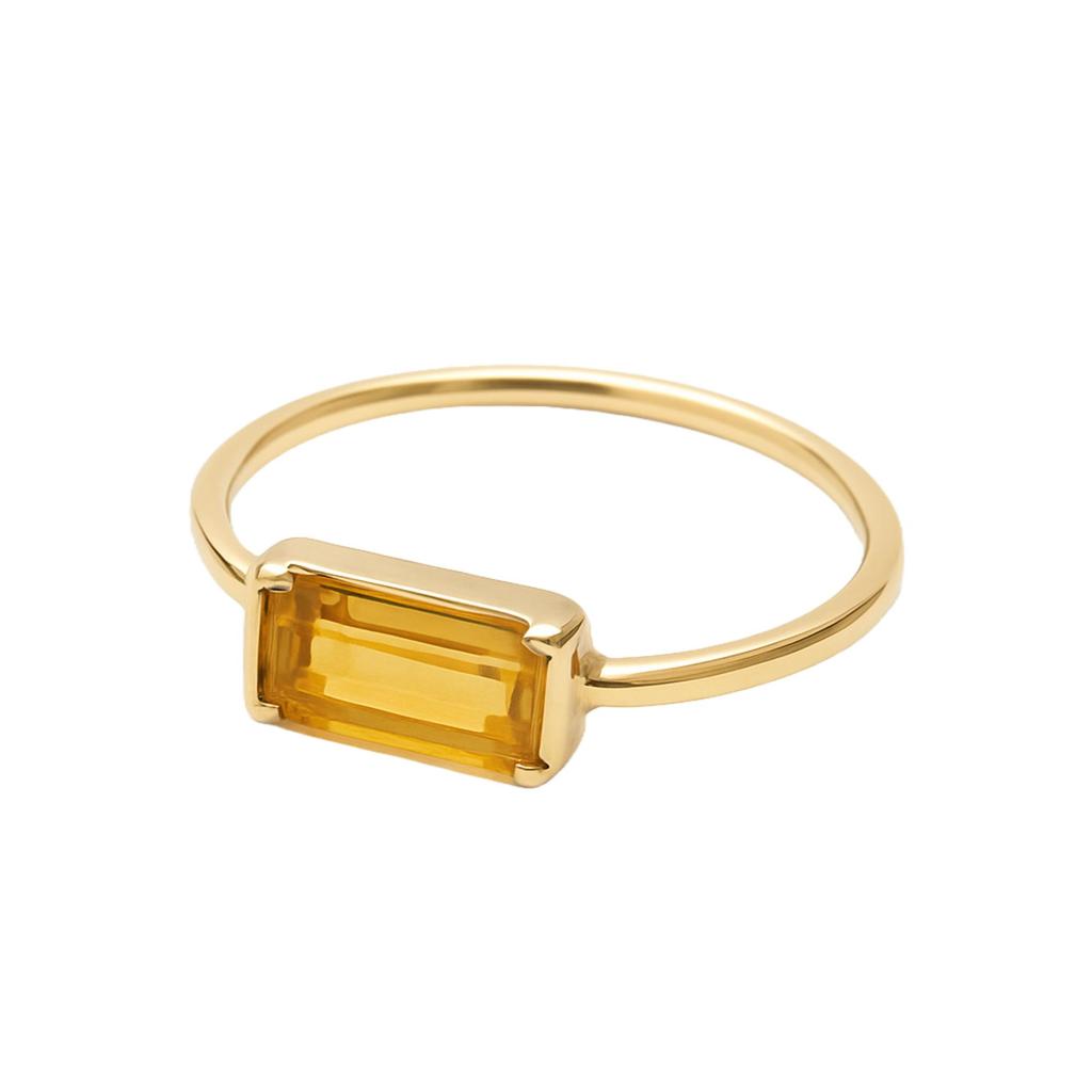 Baguette Citrine Ring Yellow Gemstone 22k Gold Plated Women Rings