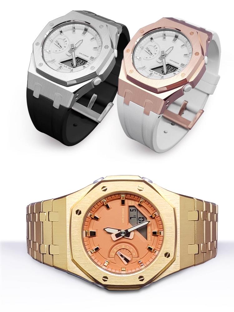 GMA-S2100 Mod-Kit für Casio G-SHOCK GMA S2100 Damen Edelstahl Metallgehäuse Gummi-Uhrenarmband Modifizierte Uhrenarmband-Zubehörteile
