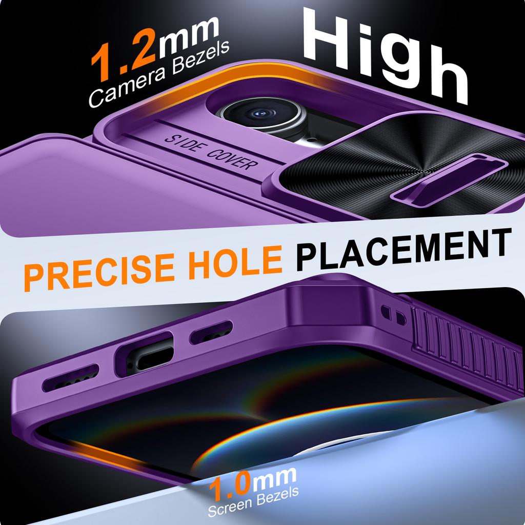 With Card Holder Sliding Camera Cover And Stand For iPhone 16E / iPhone 17E Phone Case, Anti-Fall PC+TPU Wallet Case-Purple