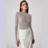 Autumn and Winter Slim Pullover Half High Neck Velvet Pleated Long Sleeve Top