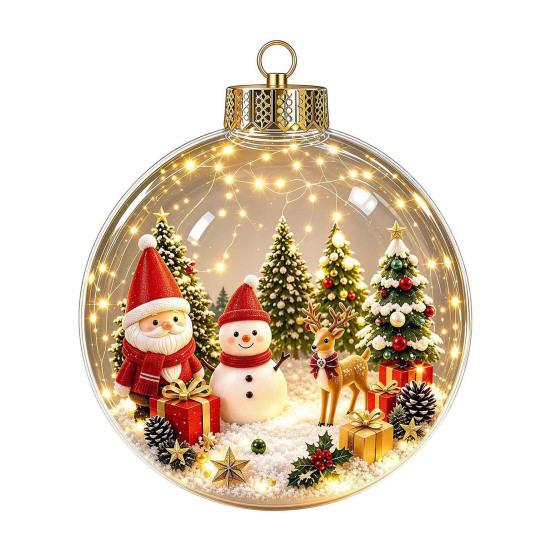 Glowing Tree Decorations Christmas Story Ornament, Mini Holiday Scene In Ball Hanging Decoration, Gift for Friends Light Up Acrylic Clear Pendant Xmas