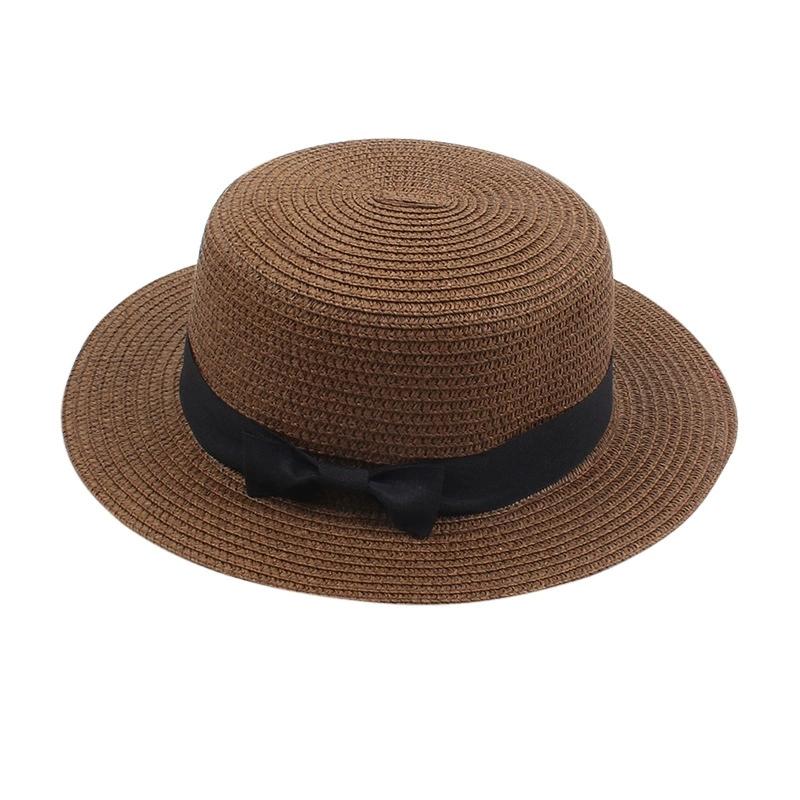 Women's British-Style Summer Hat Simple Small-Brimmed Straw Hat Korean-Style Bow-Knot Flat-Top Sun Hat Popular Women's Straw Hat