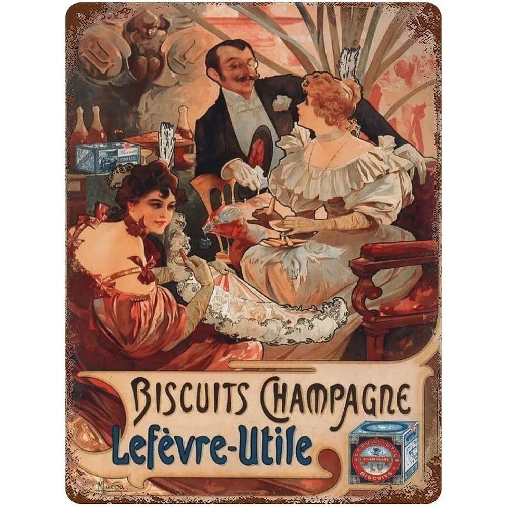 Segno in Latta Metallico Retrò Champagne Francese Decorazione Murale