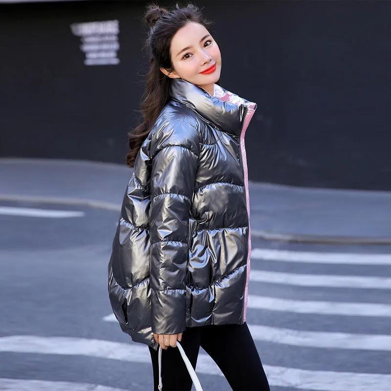 WTEMPO Short Cotton Jacket Women's Winter Korean Version Loose Down Cotton Jacket Bright Face Thickened Warm Coats