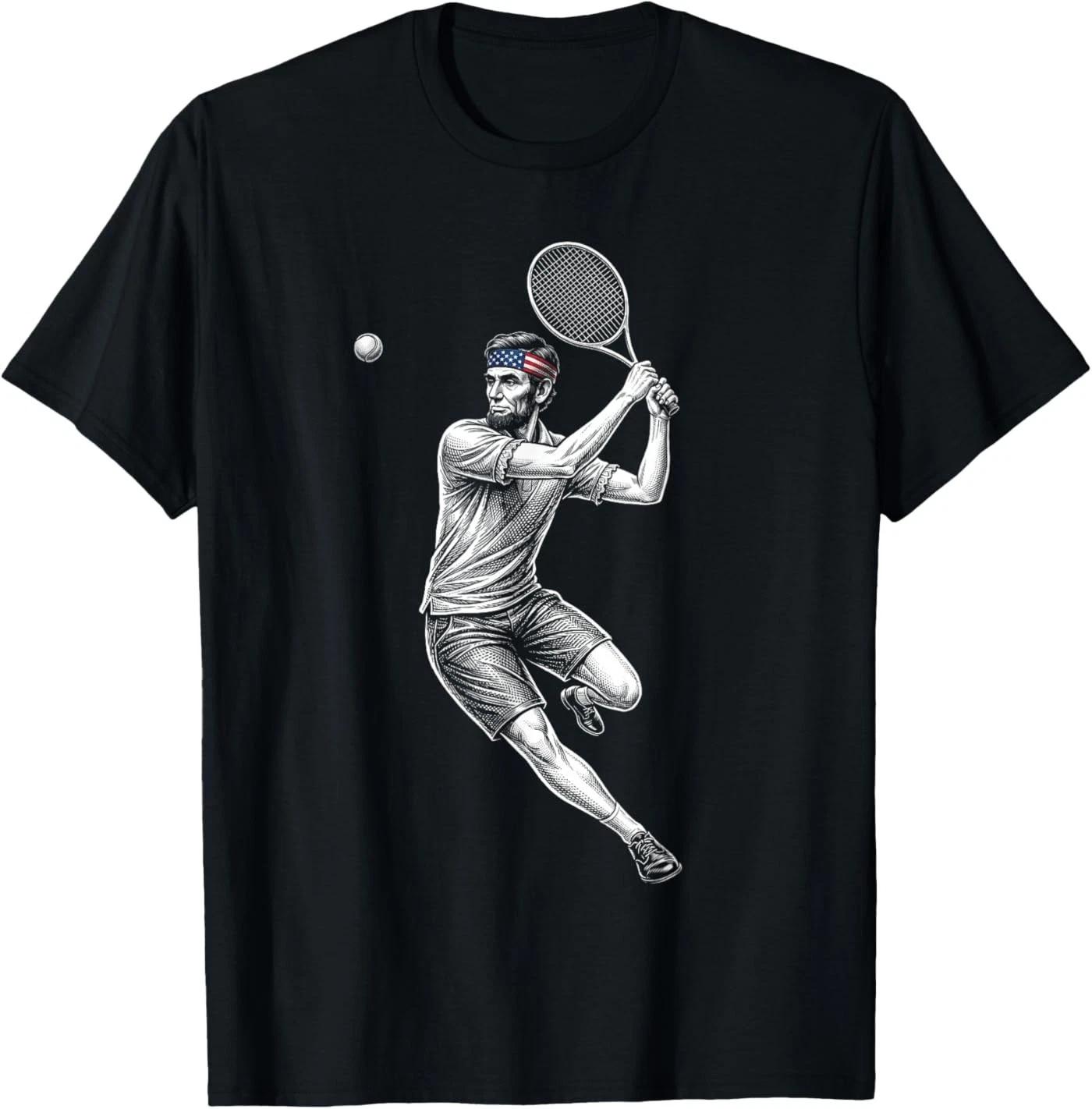 Abraham Lincoln President Playing Tennis Retro Vintage T-Shirt 2XL