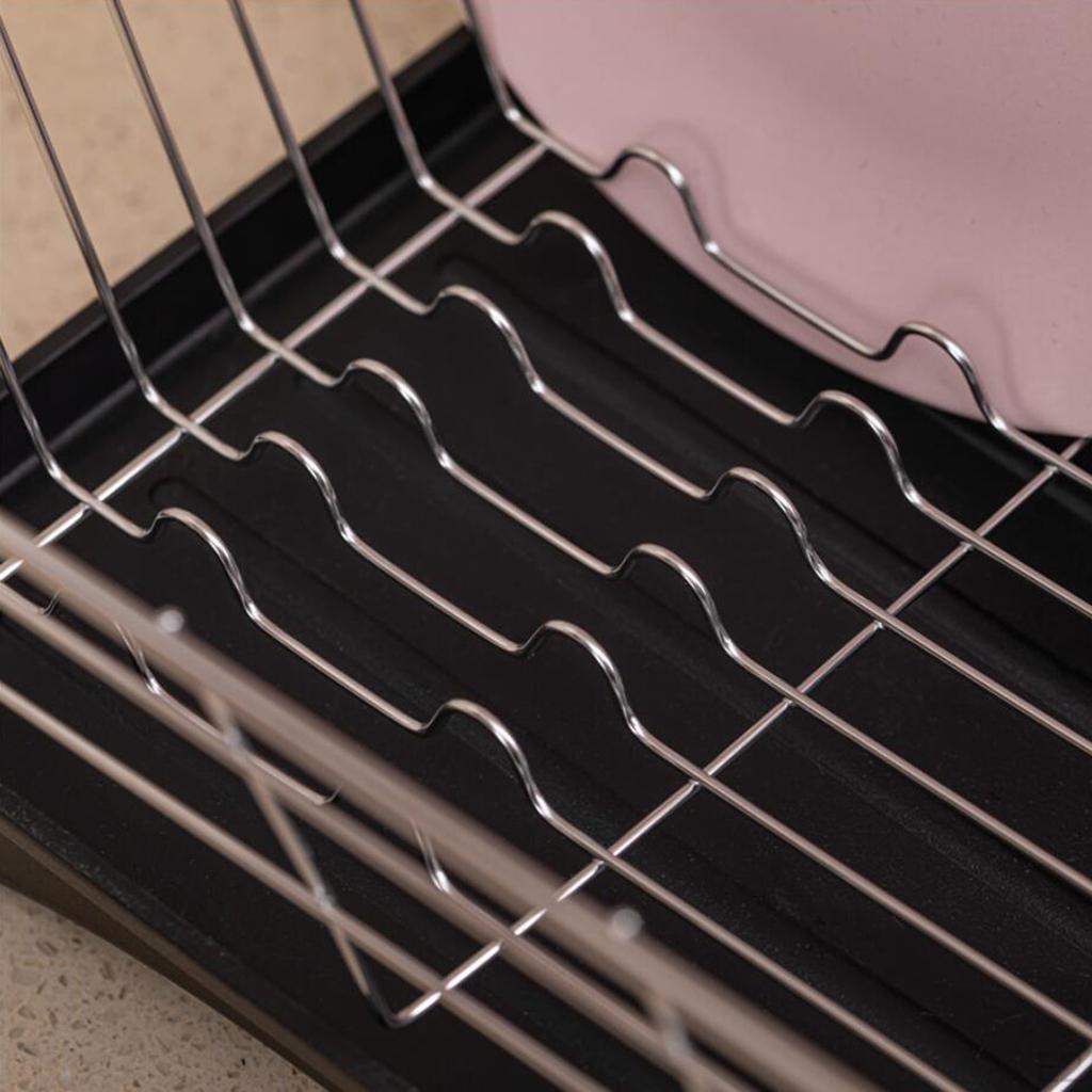 Dish Drying Rack, Compact Rack And Drain Set, Drainer with Adjustable Channel,