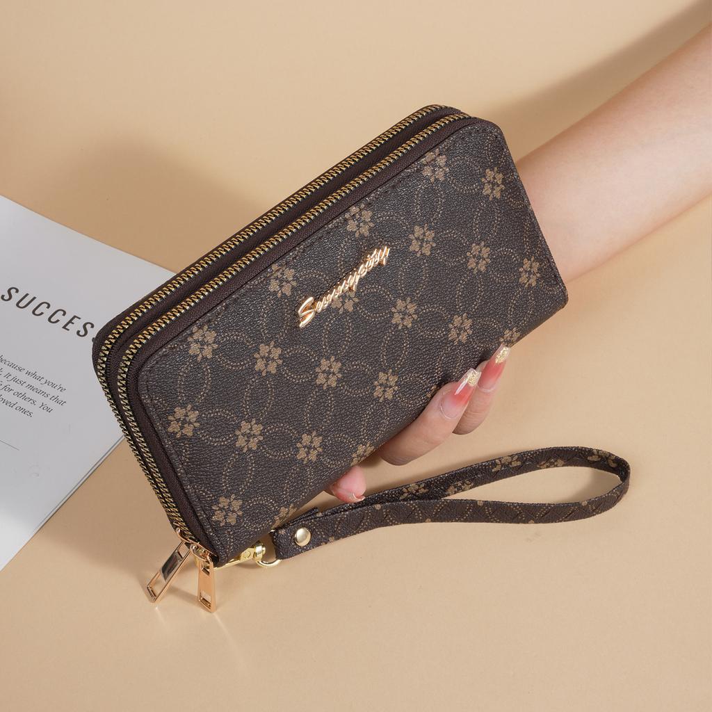 Fashion Women Wallet Faux Leather Double Zipper Large Capacity Clutch Pure Card Holder Wallet