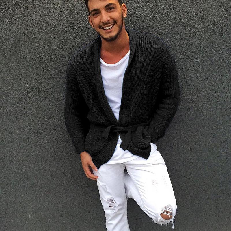 

Мужской вязаный кардиган оверсайз, куртка-свитер, осень/зима 2025 XL чёрный