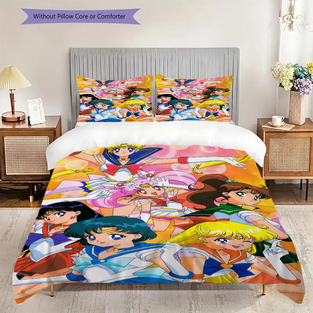 Cute cartoon theme Sailor Moon Tsukino Usagi cartoon comfortable home duvet cover and pillowcase (1 * duvet cover+2 * pillowcase, without core)A7