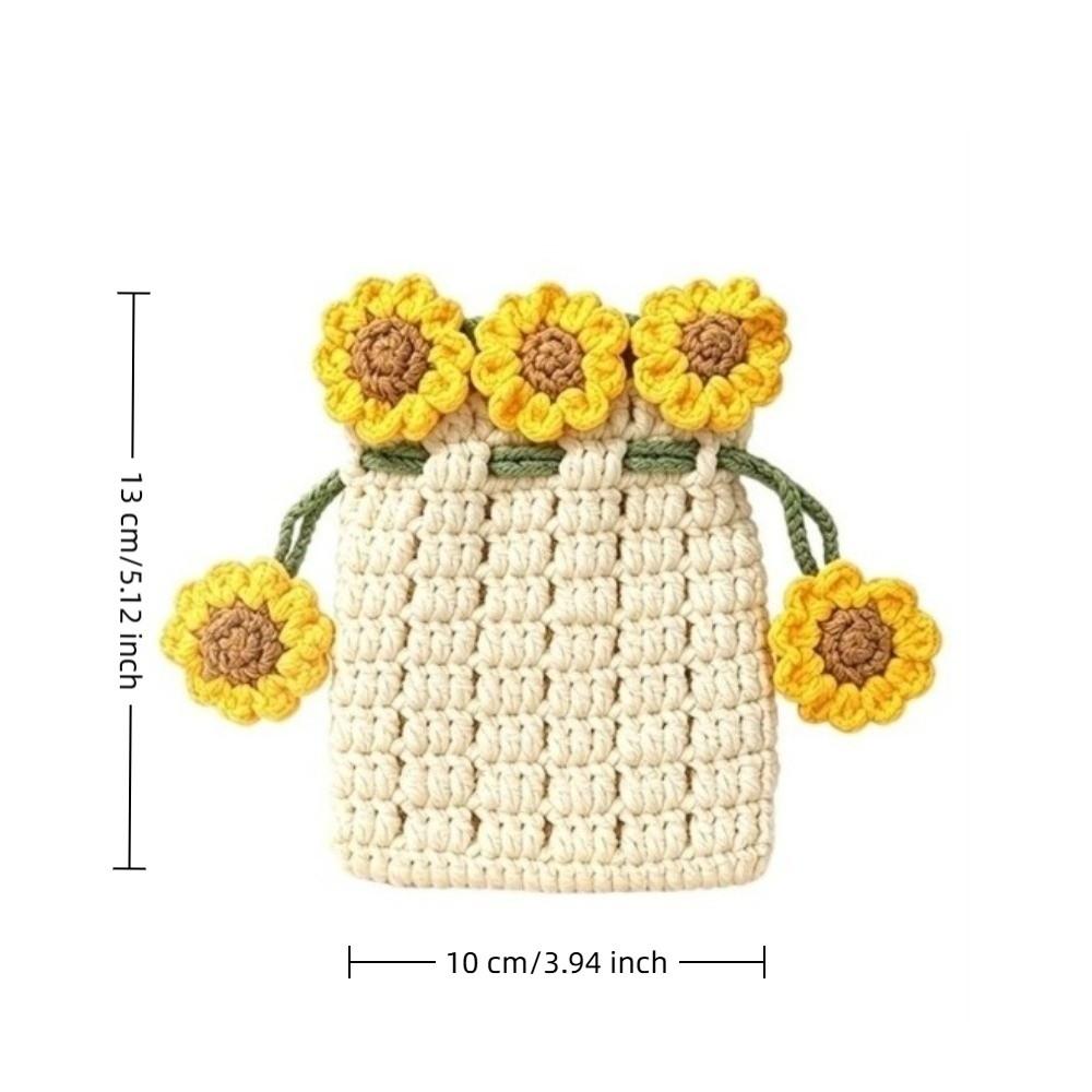 Tie Closure Sunflower Design Organizer Pouch Adjustable Rope Fabric Pouch Daily Outings