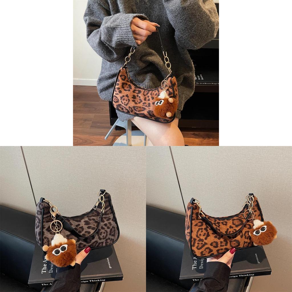 New Moon Underarm Bag For Women With Plush Fabric Street Style Crossbody Purse For Casual Daily Use