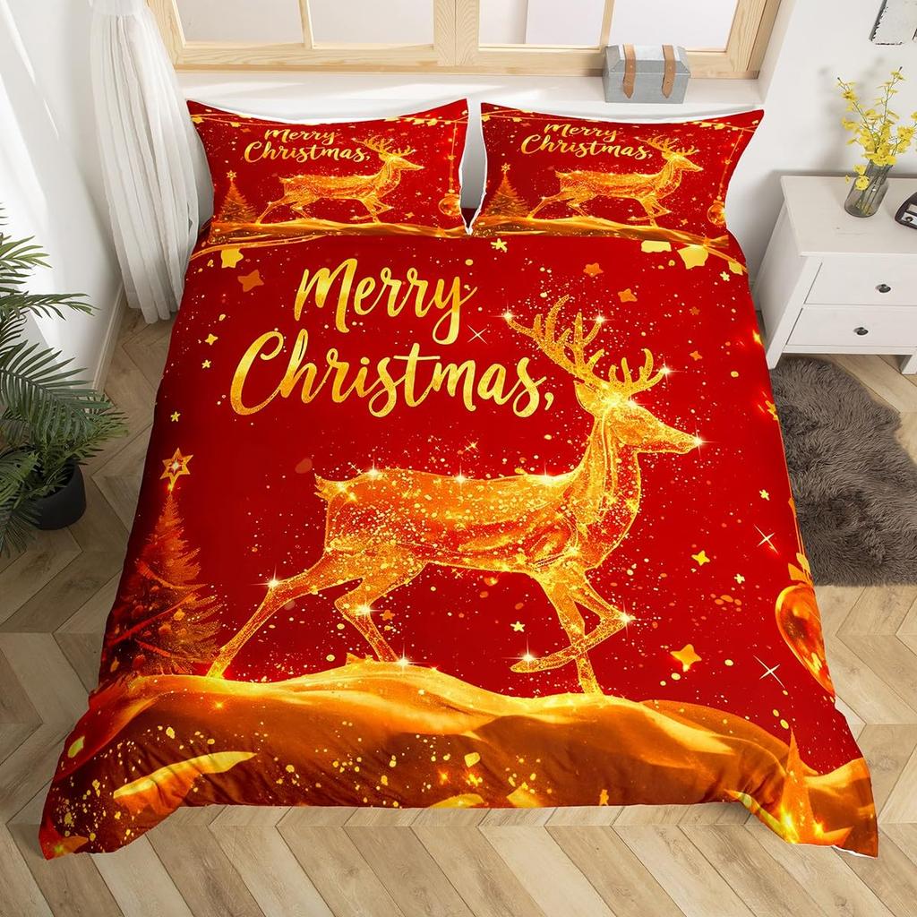 Marry Christmas Deer 3D Printed Bedding Set Fresh Style Cozy Soft Duvet Cover King Queen Twin Size Birthday Gift Bedroom Decor