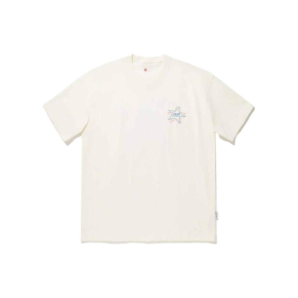 Li Ning T Shirts Unisex Ecru Crew Neck Moderate Straight Fit AHSU251-1