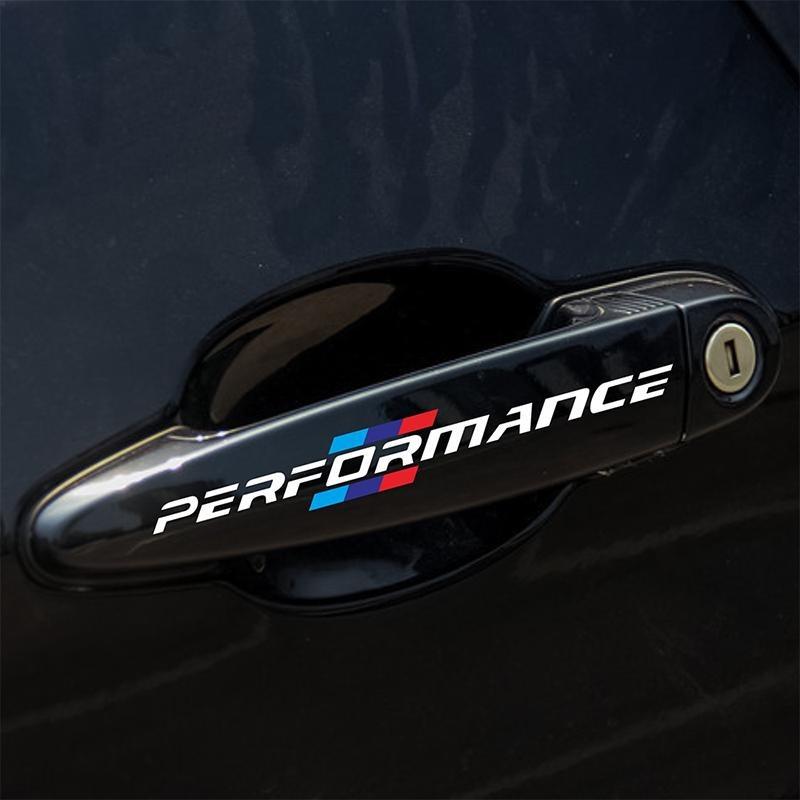 4pcs Car Door Handle Emblem Performance 3D Stickers for Bmw M F30 F31 F34 F35 F80 G30 G31 F01 F02 F20 F21 F52 E46 X1 X3 X5 X6 X7