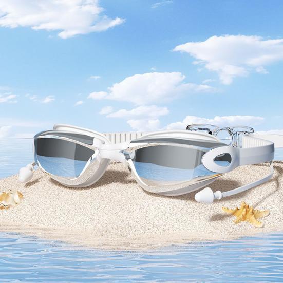 Gafas de Natación para Adultos con Tapones para los Oídos Impermeables Sin Fugas Antivaho Protección UV Lente Transparente Hombres Mujeres Gafas de Silicona Equipo de Buceo Snorkel