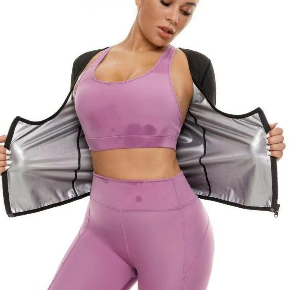 Short Sleeve Women Sauna Suits Zipper Design Compression Shapewear  Bodybuilding