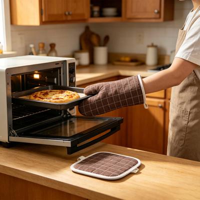 Thick Heat Resistant Oven Gloves with Pot Holder Non-Slip Cotton Mitts for Microwave Baking Grilling Kitchen Gloves