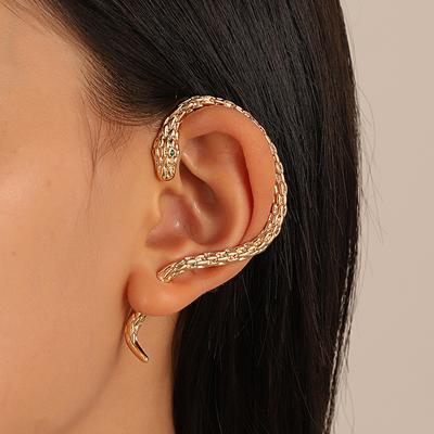 Exaggerated Snake Earrings Left and Right Two Retro Niche Ear Clips Simple Snake Earrings Fashion Ear Clips a Pair of Advanced.