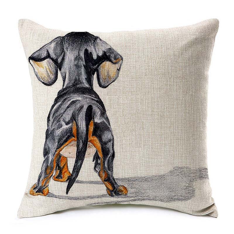 Fundas de Cojín para Perro Dachshund Pintura de Perro Salchicha Algodón Lino Fundas de Almohada Decorativas Dormitorio Sofá Decoración del Hogar 45X45cm