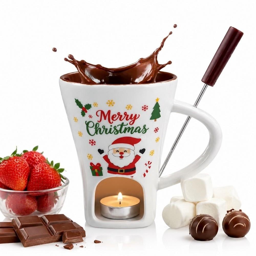 Taza de Cerámica para Derretir Chocolate con Tenedor Calentador de Velas de Cerámica Utensilios para Beber