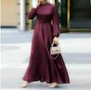 Women's Elegant Round Neck Lantern Sleeve Tie-Waist Slimming Robe Dress