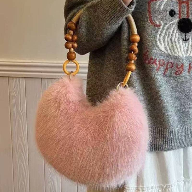 Vintage Plush Handbag With Beaded Details For Daily Casual Womens Fashion