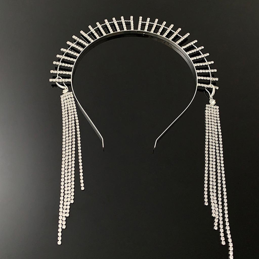 Elegant Long Fringe Hairband Baroque Style Rhinestone Headband for Girls Model Show Performance Wedding Party Jewelry