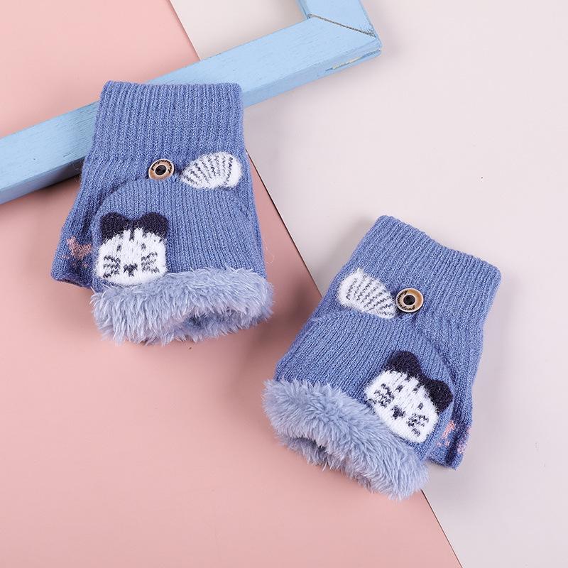 Kinder Rentier Fleece-gefütterte Fäustlinge mit Klappe, Gestrickt für Wärme, Halbfinger-Stil, Ideal zum Schreiben, Alter 3-10 Jahre, Herbst/Winter.