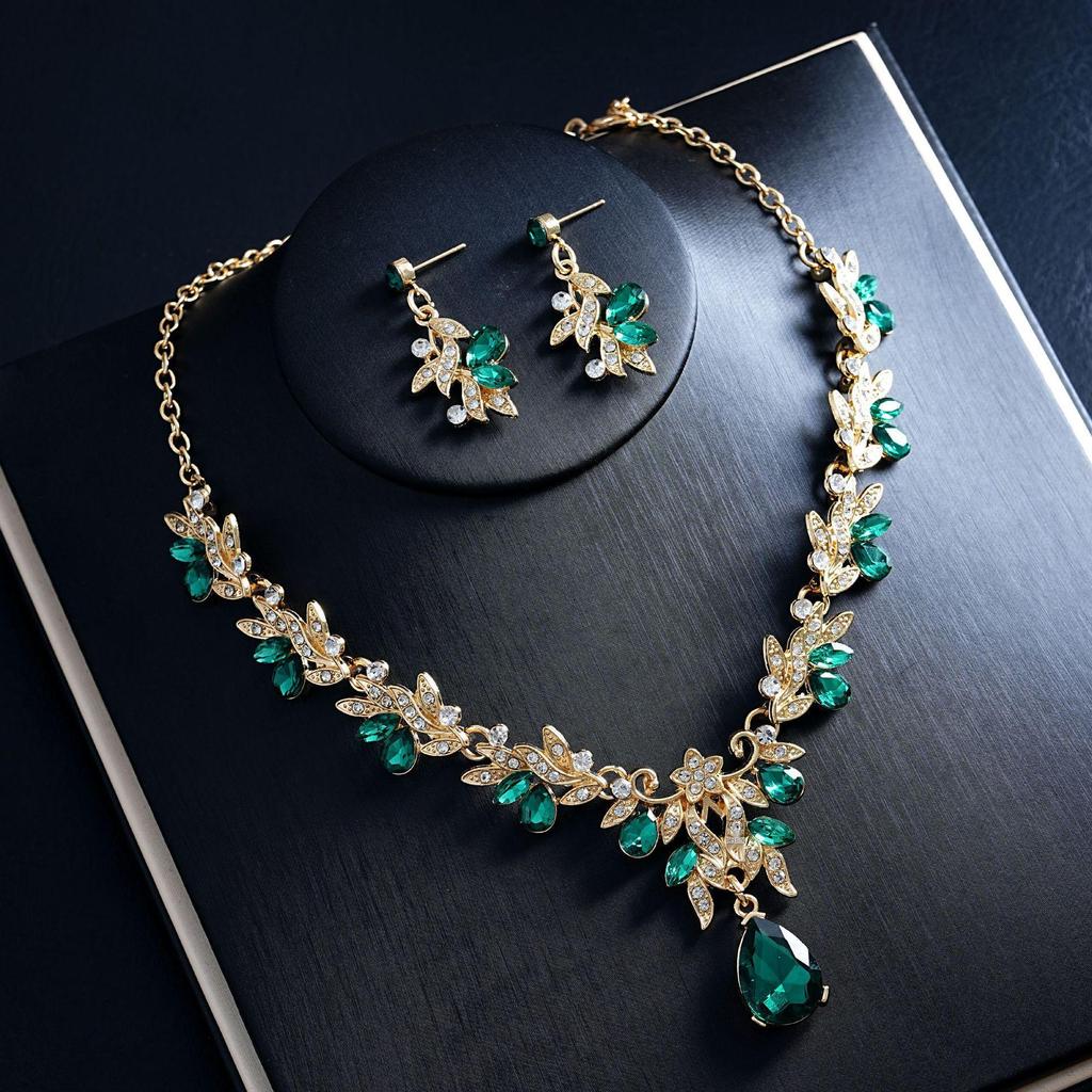 Elegant European & American Style Floral Necklace & Earrings Set for Brides – Luxurious Jewelry