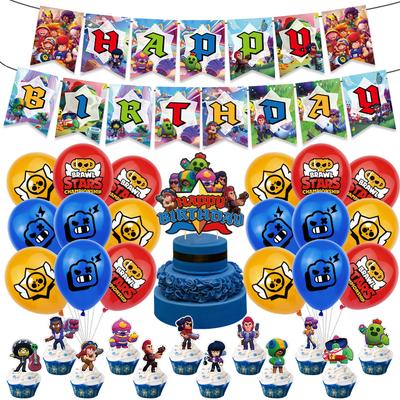 32-teiliges Brawl Stars Cartoon-Ballon-Set inklusive Tortenaufsätzen, Ballons und einem Banner