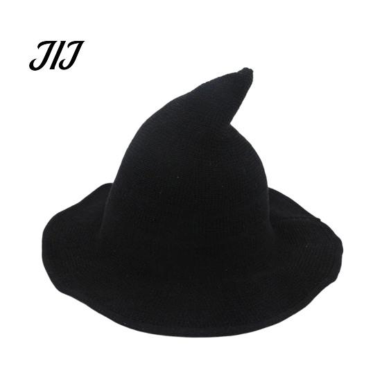 Witch Hat for Halloween Women Pointed Hat, Foldable Wide Brim Knitted Cap, Masquerade Party Prop Cosplay Autumn Winter, Themed Costume Accessory