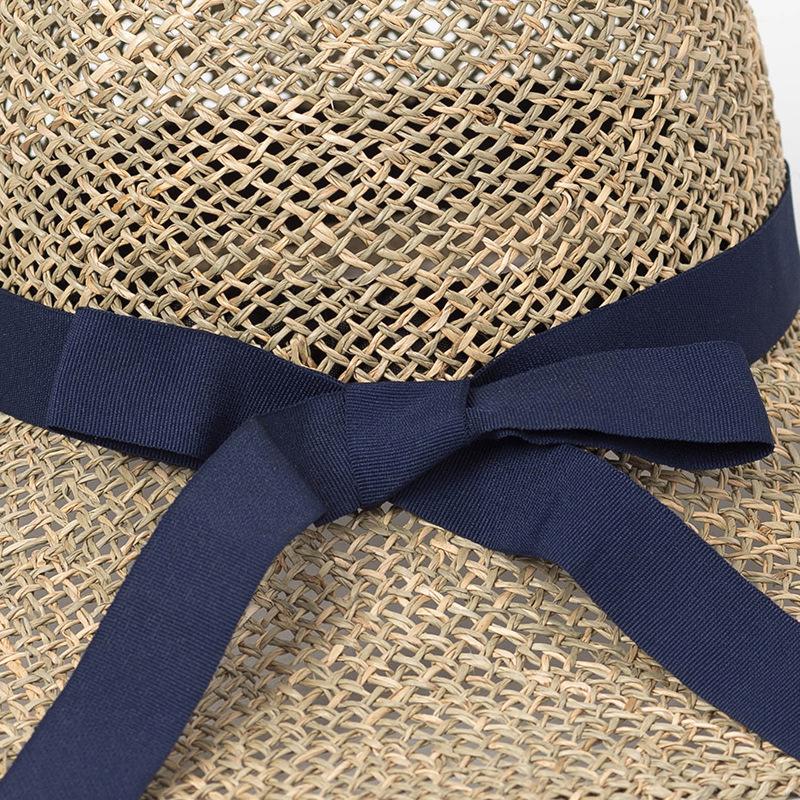 Summer new bow streamer seaweed big eaves hat outdoor sunscreen sunshade beach big edge straw hat
