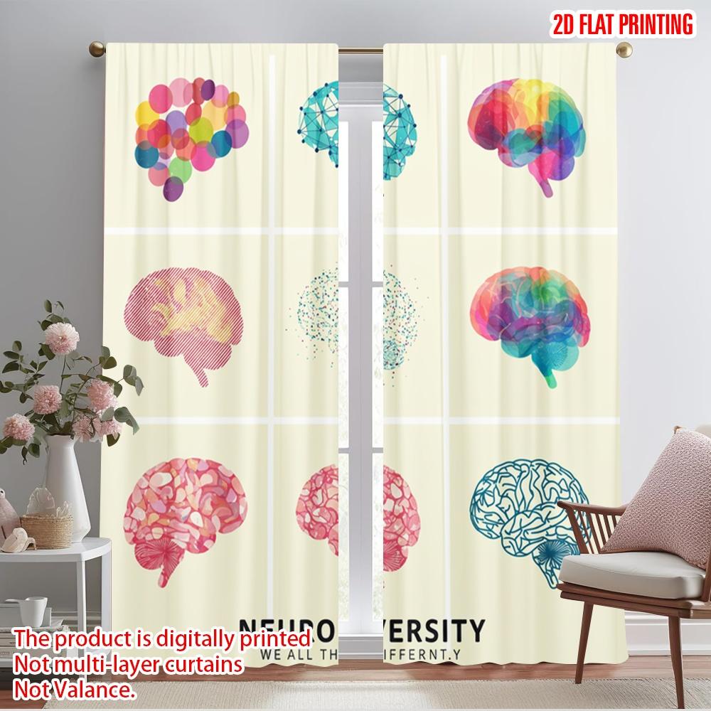 

2pcs 2D flat printing Window Drapes Neurodiversity Brains Thinking Differently Polyester Without Electricity Family Party for 52.50×116.00 CM 2pcs