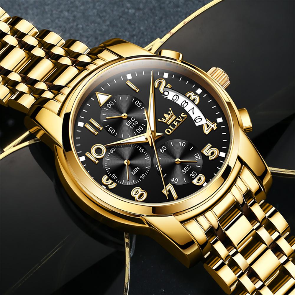 Analog Watch Men Luxury Golden Quartz Wristwatch Stainless Steel Waterproof Watches Luminous Relogio Masculino