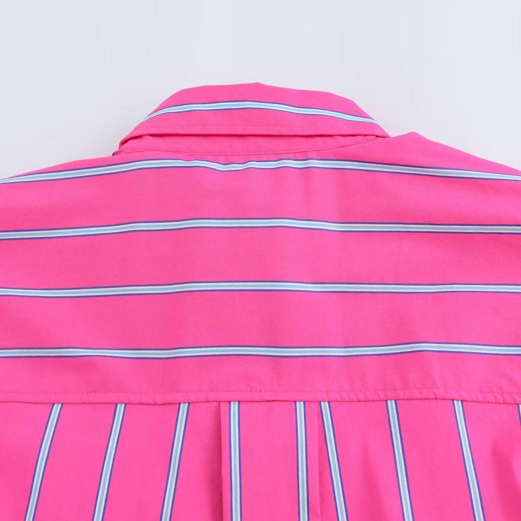 2025 Spring Women's Loose Casual Striped Lapel Shirt - Color Block Design