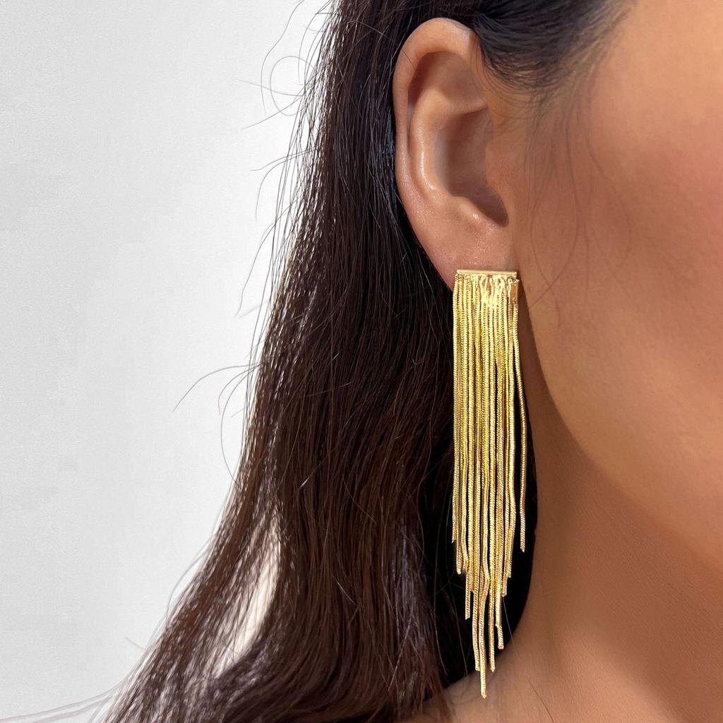 Fashion Statement Earring Long Statement Gold Color Bling Tassel Earrings For Women Female Wedding Daily Pendant Jewelry Gifts