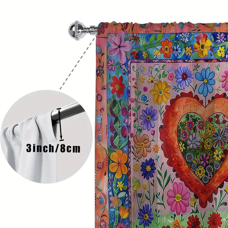 2 ks Živé Květinové Srdce Závěsy Tunýlek na Tyč Zatemňovací Závěsy Domácí Dekorace pro Obývací Pokoj Ložnici Sváteční Okenní Dekorace