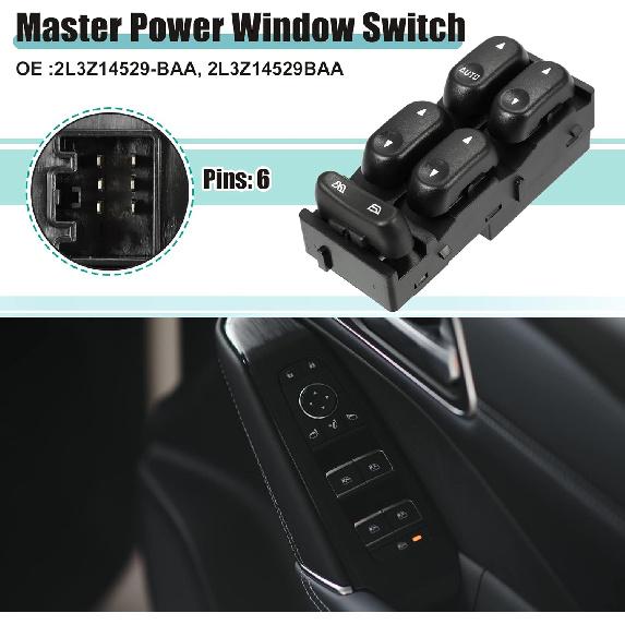ACROPIX Front Left Driver Side Master Power Window Switch Fit for Ford F-150 F150 2002 2003 2004 No.2L3Z14529BAA - Pack of 1 Black