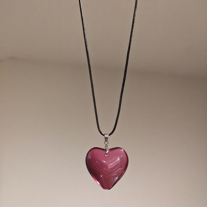 Y2K Purple Heart Crystal Necklace Pendant