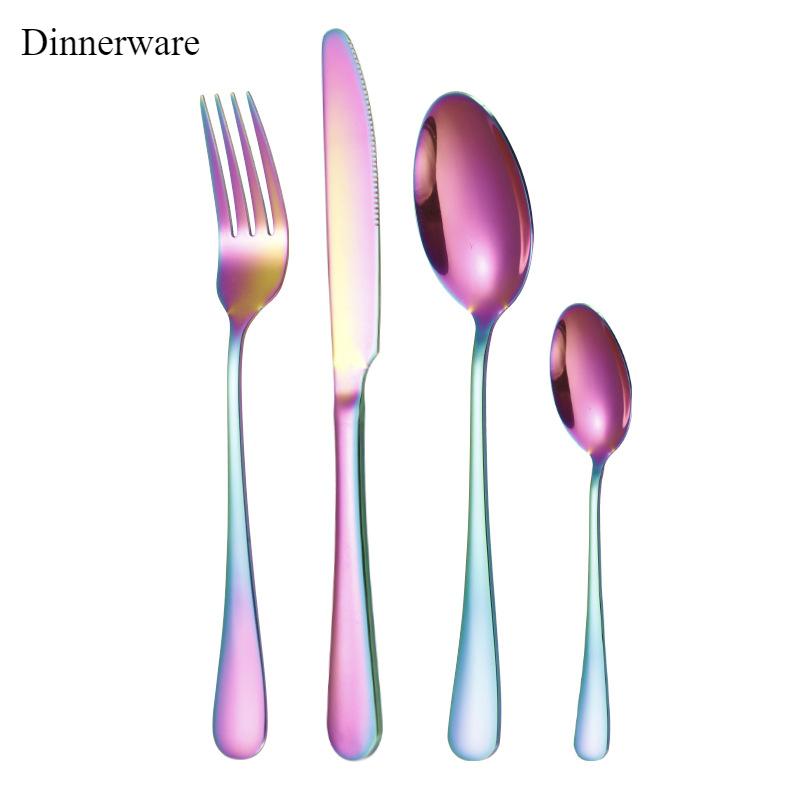 Rainbow Tableware Stainless Steel Flatware Cutlery Set Dinner Fork Knife Coffee Spoon Kitchen Dinnerware Silverware Set