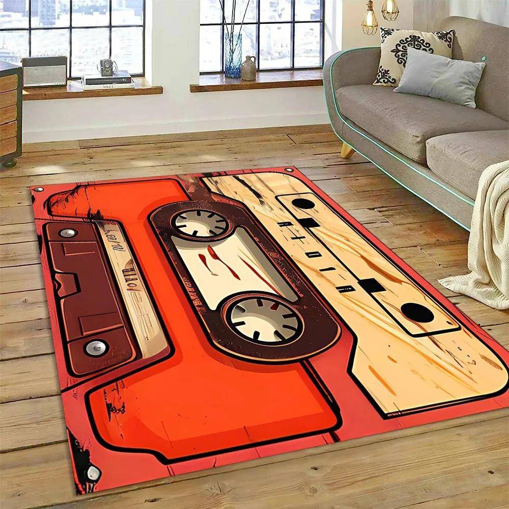 Retro Cassette Tape Carpets for Living Room Decoration Home Hallway Balcony Bathroom Mat Non Slip Parlour Sofa Large Floor Rug