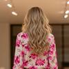 Spring New Temperament Elegant Pink Flower Print Long-sleeved Shirt Commuter Casual Sleeve Top