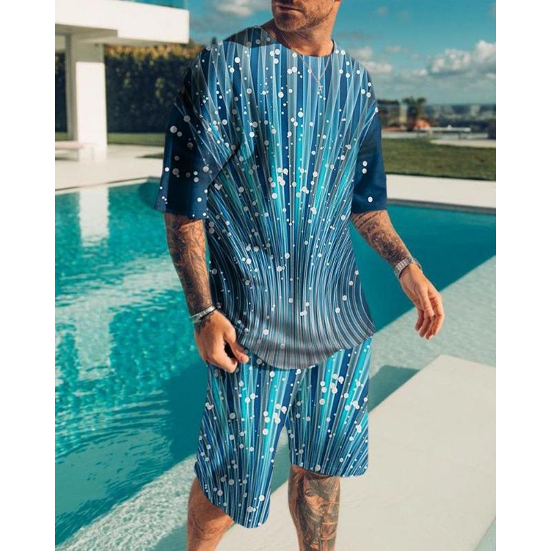 Summer New Men's Suit 3D Printig Geometric Patterns Short Sleeve  Shirt Shorts Suit Fashion Shirt Men's Two Piece Set Streetwear