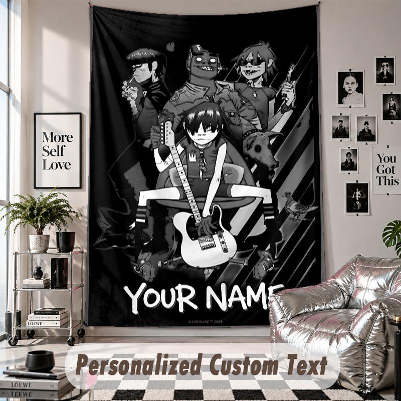 Custom Tapestry Wall Hanging, Gorillaz Personalized Name Text Home Wall Decor