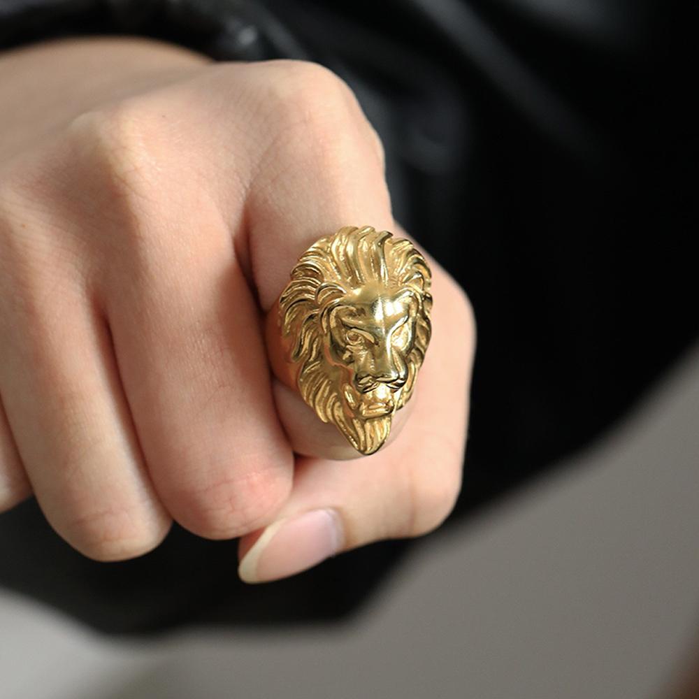 Retro Detailed Stainless Steel 3D Lion Head Rings For Men Punk Gothic Rock Animal Ring Domineering Biker Jewelry Accessories