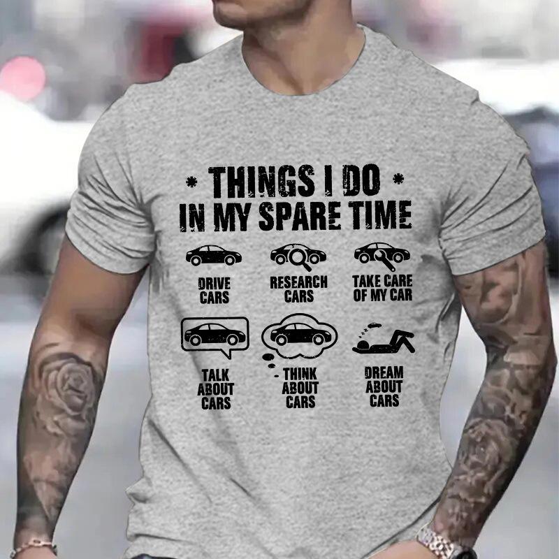 Unisexs Casual T Shirt Vintage Things I Do In My Spare Time Car Icons Graphic Tees Crew Neck Loose Summer Car Guy Humor Tops