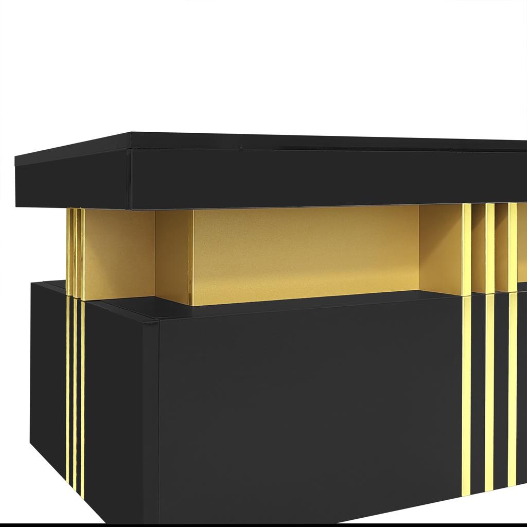 Tavolino Rettangolare Moderno con Piano ad Alta Lucentezza con 2 Cassetti in Legno, Piano Marmo, per Soggiorno, 100*50*40 cm