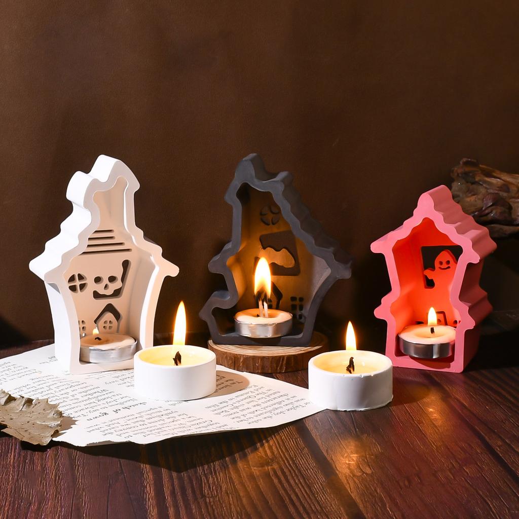 Halloween Ghost House Mold Multifunctional Spooky Plaster Decor Mold Candlestick Craft Mold Flexible For Desktop Decorations