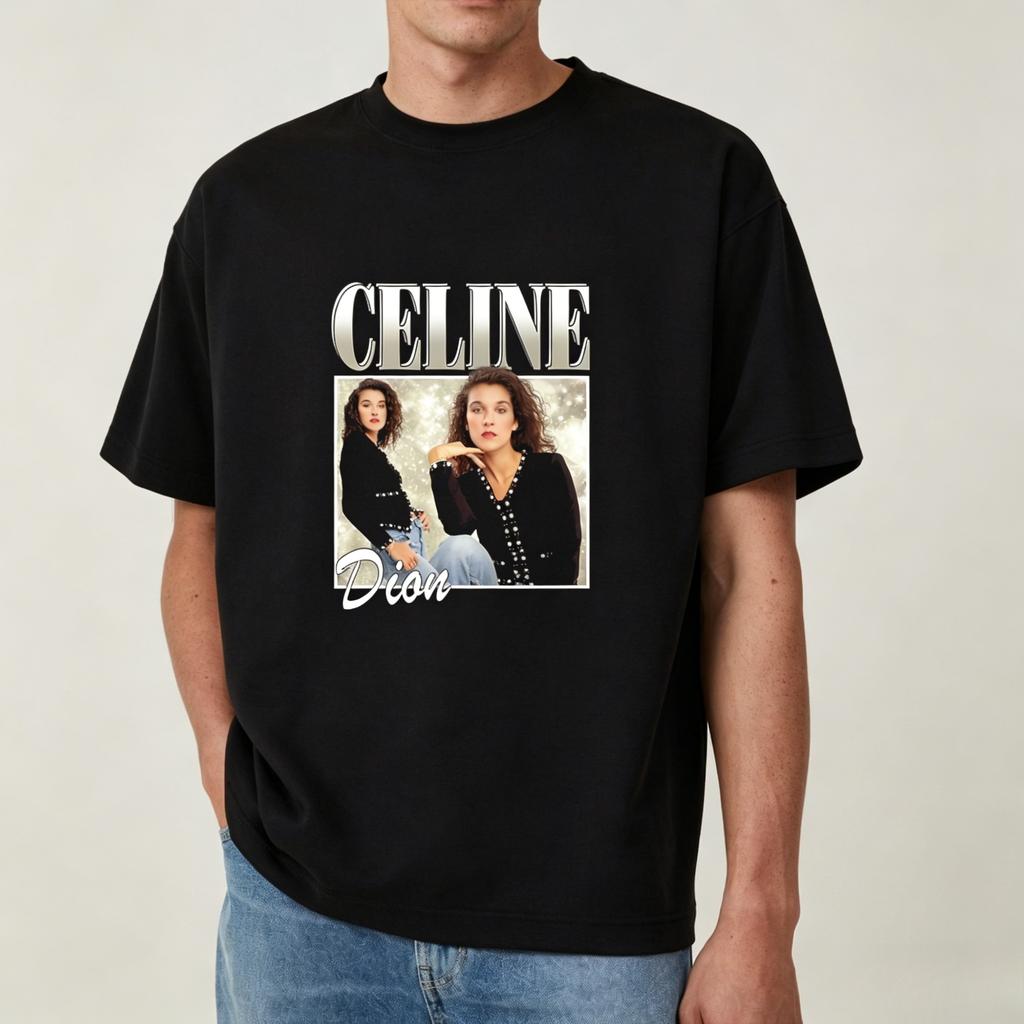 Celine Dion Porträt Grafik Baumwoll T-Shirt 2026 Sommer Neu Y2k Mode Unisex Kleidung Damen Vintage Musik Gedenk T-Shirt